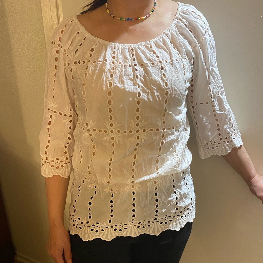 White laced long sleeved shirt